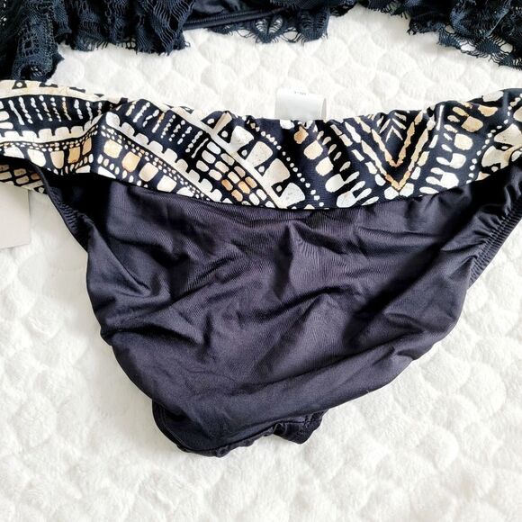 New Kenneth Cole Reaction bikini swimsuit bathingsuit large black flounce lace - Picture 4 of 8